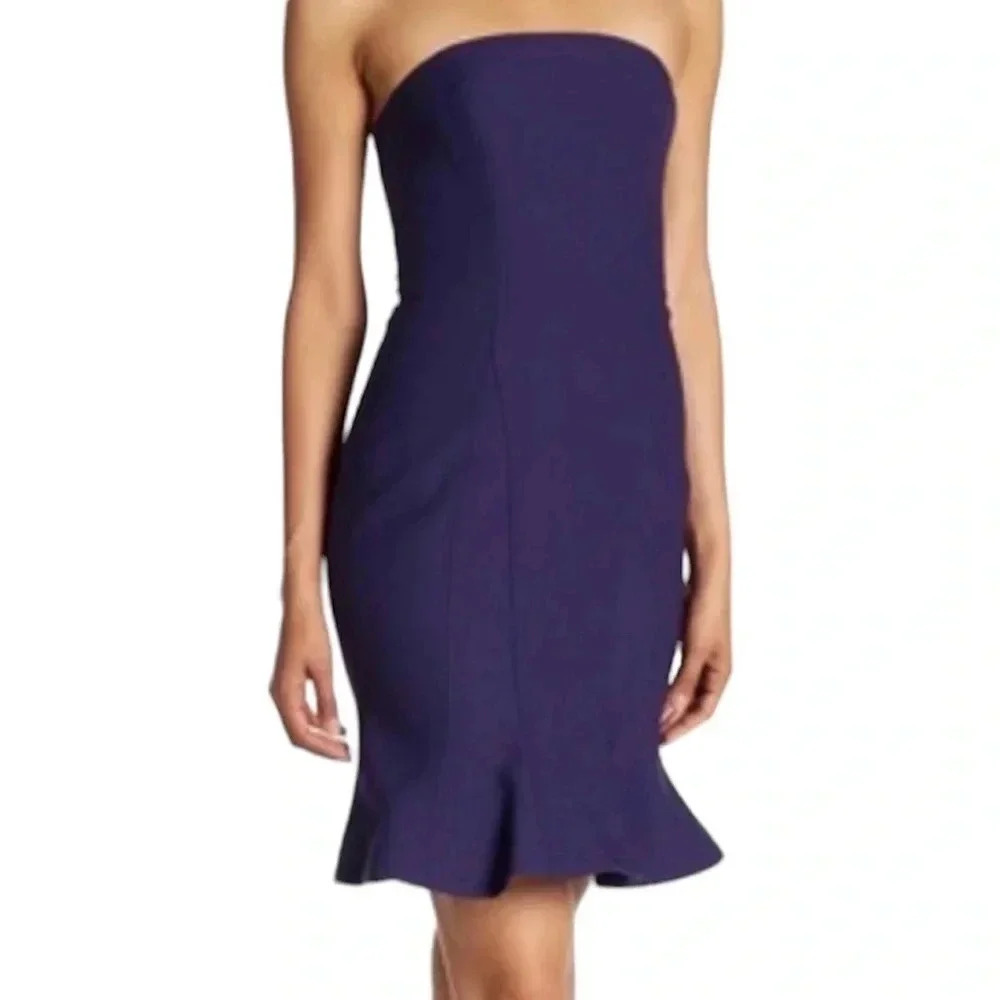 Cinq à Sept Black Strapless Peplum Fluted Dress Size 12 Coastal Chic Nautical